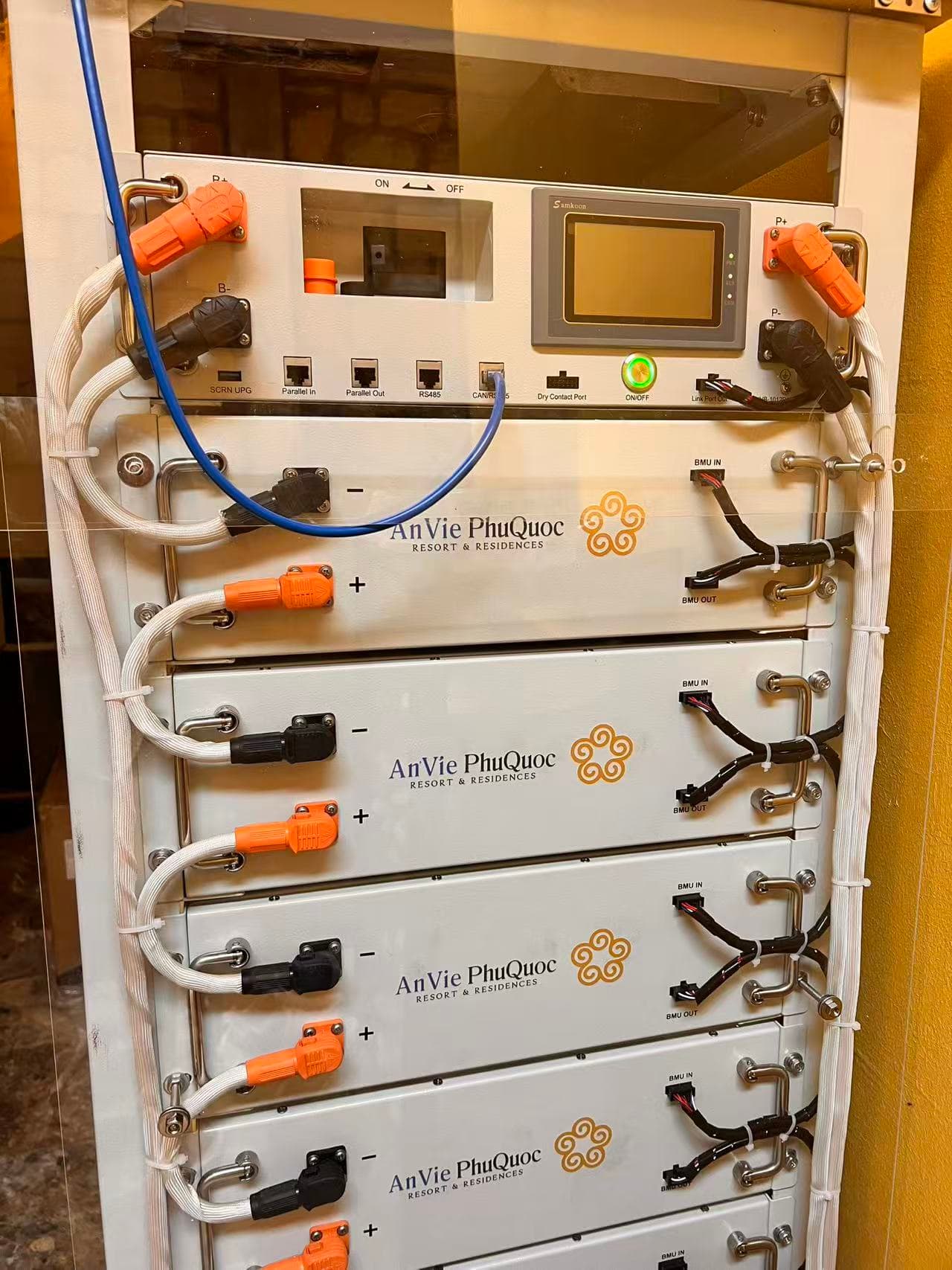 Detailed view of battery storage equipment at the project site